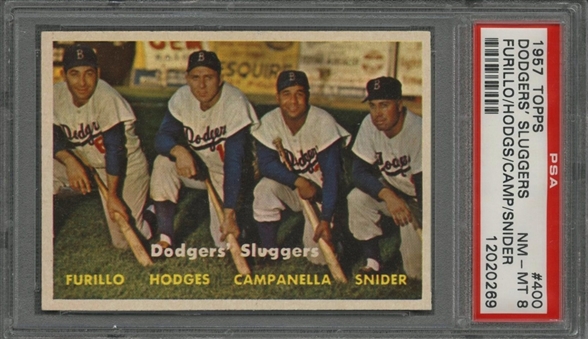 1957 Topps #400 Dodgers Sluggers - PSA NM-MT 8